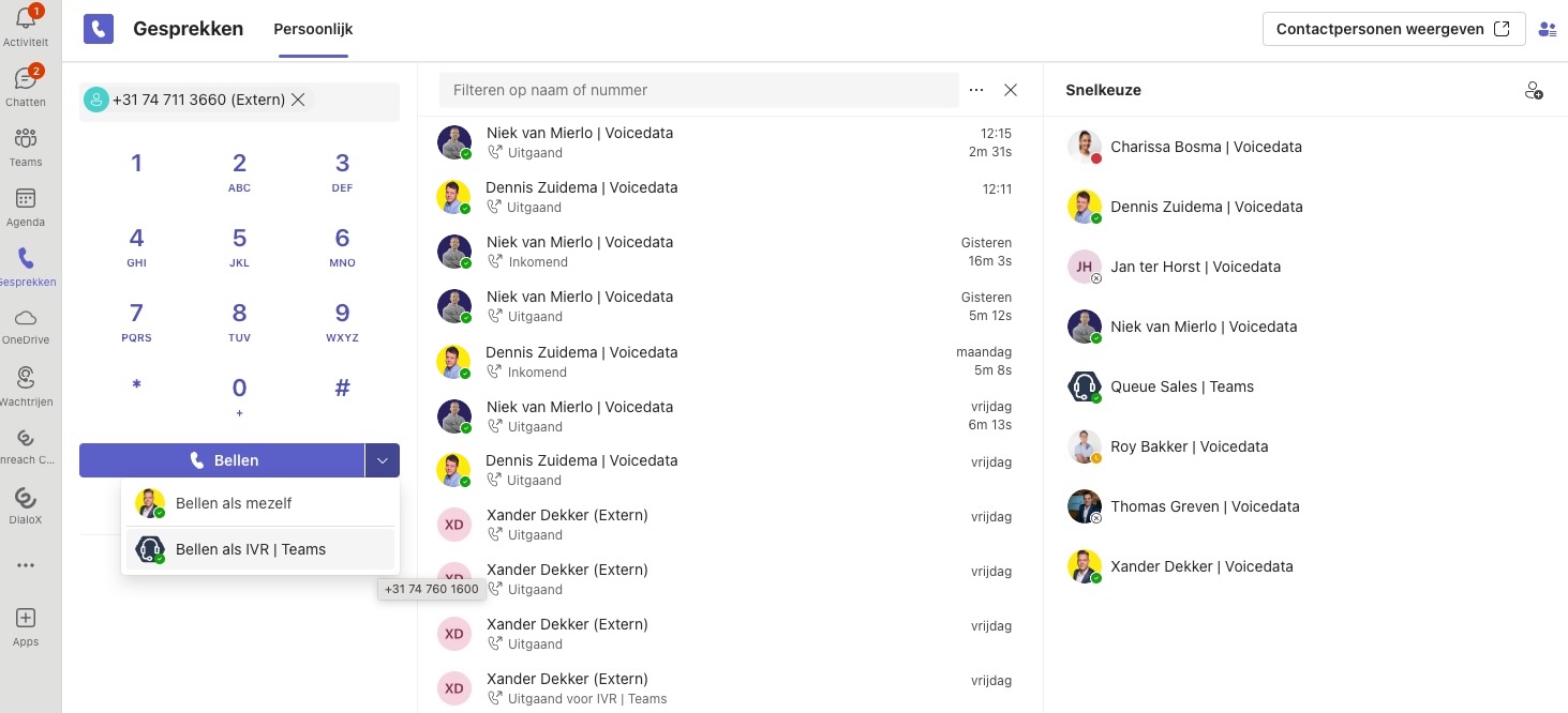 Bellen via Teams screenshot